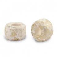 DQ Greek Ceramic beads 9mm Gold spot - White